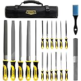 TARIST 19PCS Metal & Rasp File Set with Tool Bag, Includes Flat/Half-Round/Round/Triangle Steel File, Half-Round Wood File, 4