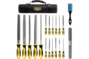 TARIST 19PCS Metal & Rasp File Set with Tool Bag, Includes Flat/Half-Round/Round/Triangle Steel File, Half-Round Wood File, 4