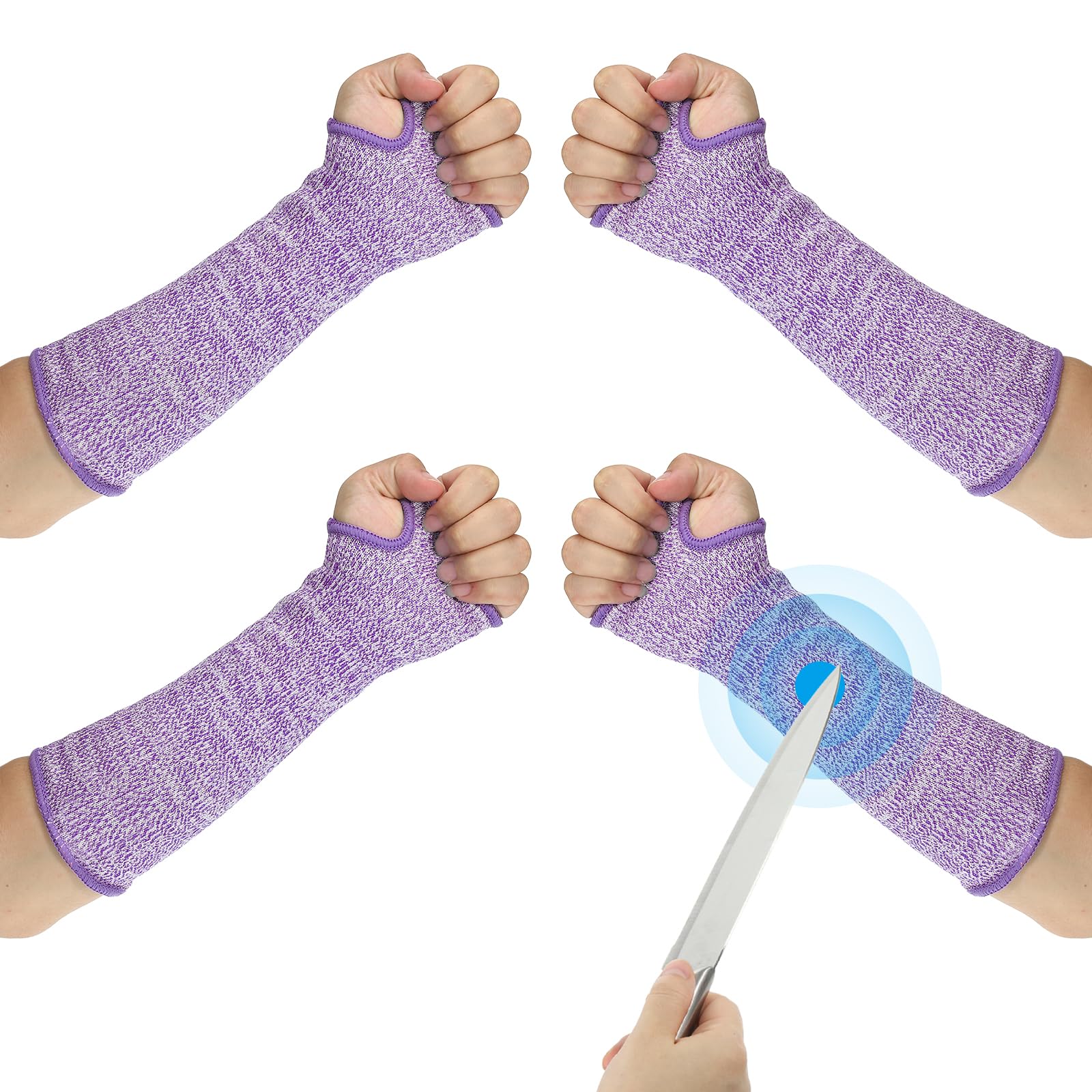 PATIKIL 14 Inch Cut Resistant Sleeve, 2 Pairs Arm Safety Protectors Sleeves with Thumb Hole Level 5 Protection Forearm Guard Sleeves for Thin Skin and Bruising, M, Purple