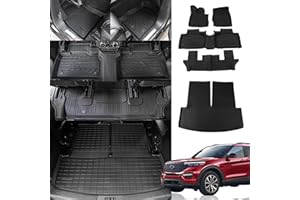 Dattumar Floor Mats Compatible with 2020 2021 2022 2023 2024 Ford Explorer TPE All Weather Trunk Mat Cargo Liner 6&7 Passenger Explorer Accessories (Trunk Mat with Backrest Mat + Floor Mats)