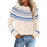 MEROKEETY Women's 2026 Fall Winter Fair Isle Argyle Pullover Sweater Striped Crew Neck Long Sleeve Vintage Knit Tops