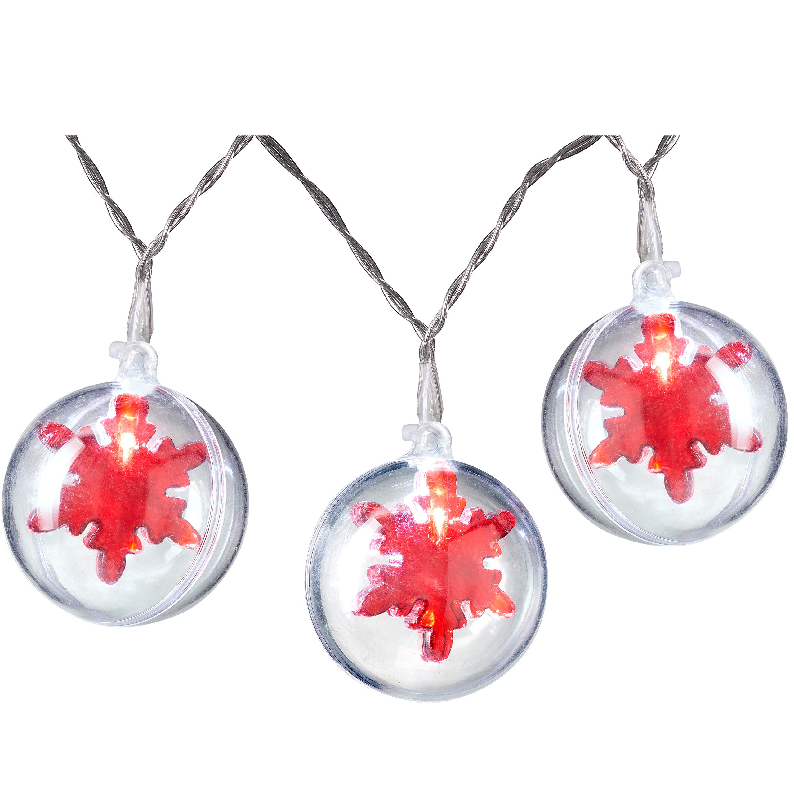 WeRChristmas Bauble LED String Lights with Red Snowflakes, Multi-Colour, 5cm
