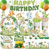 201Pcs Dinosaur Birthday Decorations Tableware Set Serve 25, Dinosaur Decorations for Birthday Party Includes Plates, Tablecloth, Cake Toppers, Cupcake Toppers, Dinosaur Party Decorations for Boys