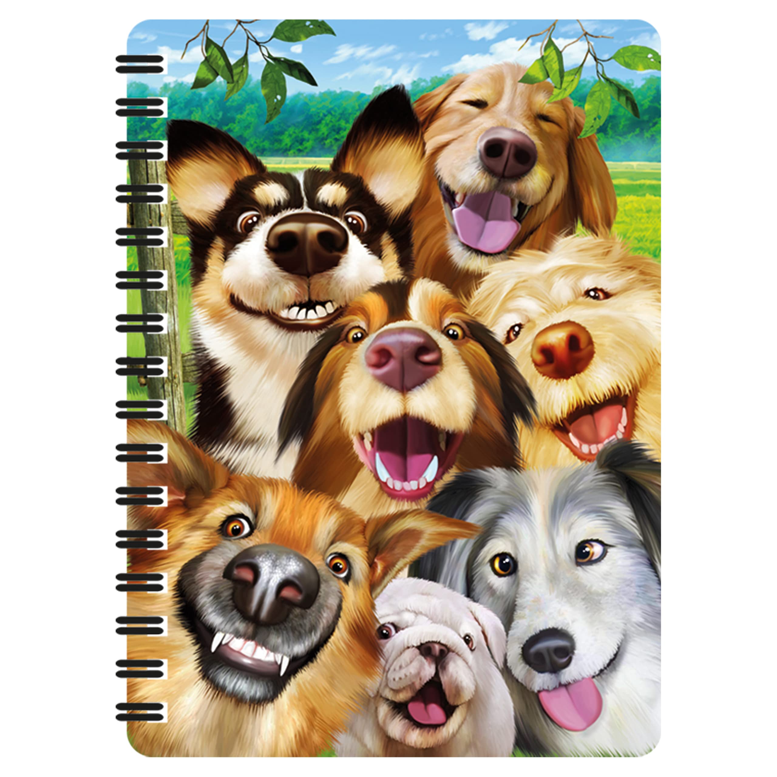 3D LiveLife Jotter - Canine Selfie from Deluxebase. Lenticular 3D Dog A6 Spiral Notebook with plain recycled paper pages. Artwork licensed from renowned artist Michael Searle