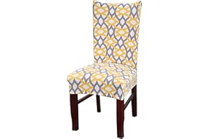 Lalluxy Stretchy Parson Chair Slipcovers for Dining Room Chair seat Covers Chair Protectors for Party Pet Protection Universal Fit Soft Polyester (Set of 4, Yellow Gray Geometric)