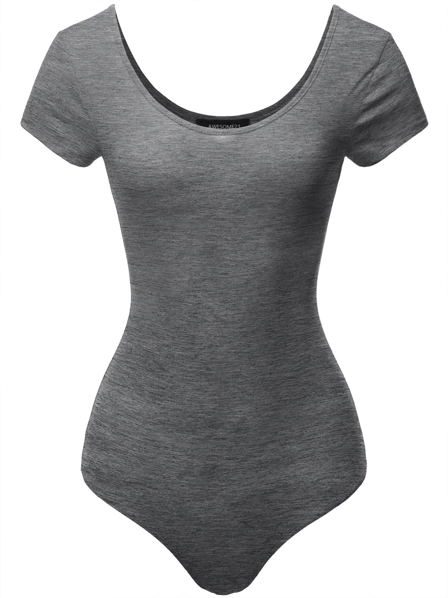 Awesome21 Women's Solid Cotton Based Scoop Front and Back Cap Sleeves Bodysuit