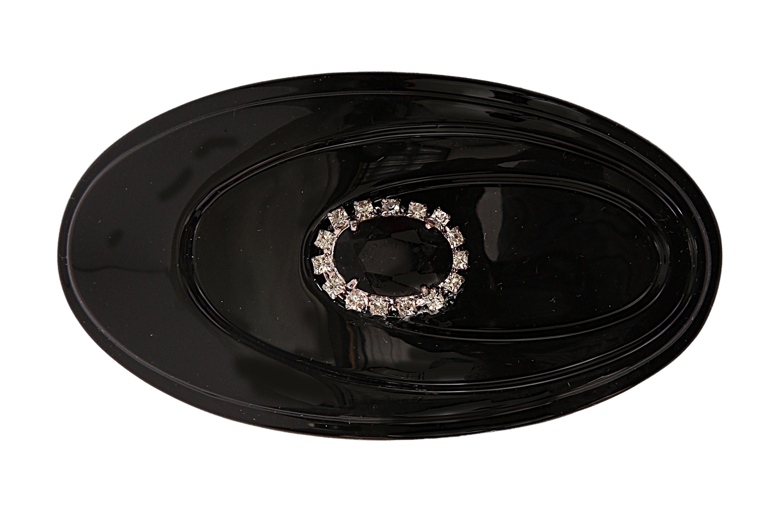 Caravan Jet/Crystal Chain Stone Oval Hand Decorated Automatic Barrette