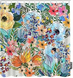 Moslion Floral Bath Shower Curtain Set Garden Bouquet Rose Lily Sunflowers Leaves Botanical Plant Shower Curtains Home Decorative Extra Long Polyester Fabric Shower Curtain with Hooks 72x72 Inch