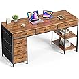 Huuger Computer Desk with 6 Drawers, 54 Inch Office Desk with Shelves, Reversible Gaming Desk, Corner Desk with Storage, Work Desk for Home Office, Study, Living Room, Rustic Brown