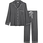 Cherrydew Women Bamboo Viscose Pajama Sets Super Soft Comfy Breathable Cooling Sleepwear Long Sleeve Button Down Loungewear