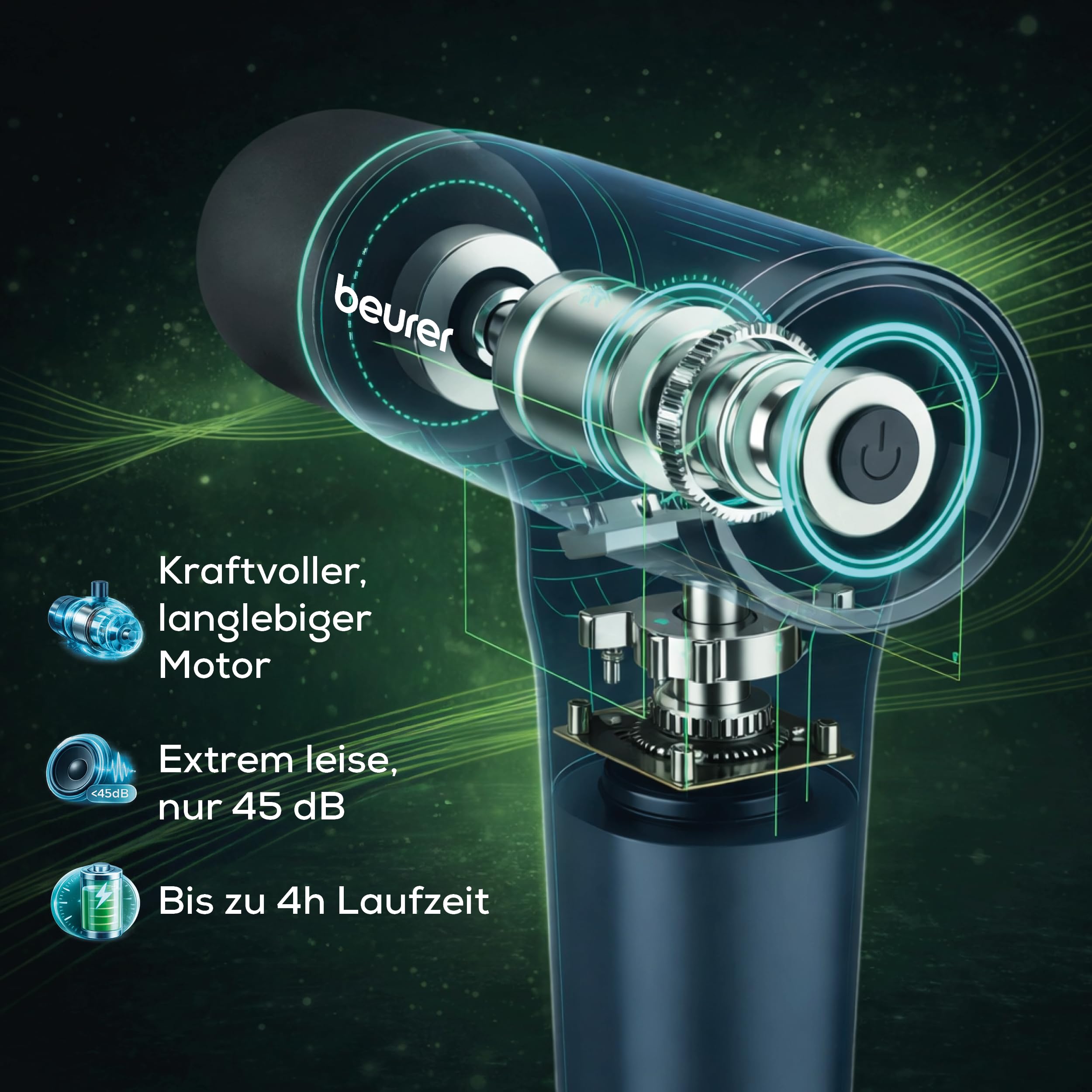 Beurer PowerReload Massagepistole, professionelle Triggerpunktmassage für Entspannung & Regeneration, kraftvolles Muskelmassagerät mit 5 Aufsätzen, 5 Intensitätsstufen, extrem leise & Akku bis zu 4h 3