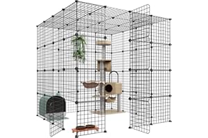 KASIYLUX Eiiel Large Cat Cage Enclosures Indoor Detachable Metal Wire Kennels DIY Playpen Kitten Crate Large Exercise Place Ideal for 1-4 Cat (Without Platform