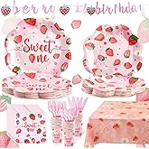 Gudvilla Strawberry First Birthday Decorations for Girl, Strawberry First Birthday Plates Serves 24, Strawberry Plates, Strawberry 1st Birthday Decorations, Berry Sweet One Birthday Party Decorations