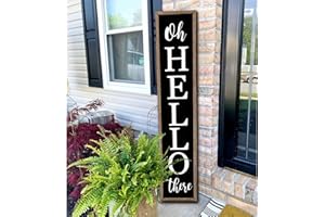 Surfapans Oh Hello There Welcome Sign For Front Porch Standing 45"X9" Tall Wood Frame Outdoor Vertical Decor for Farmhouse Rustic Large Modern Home Outside Front Door Wall Decorations (Wood Black)