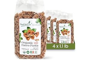 Food to Live - Organic Farro Farfalle Pasta, 1.1 lb (Pack of 4) - Italian Whole Wheat and Non-GMO Bow-tie Pasta, Single Ingredient, No Additives