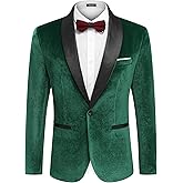 COOFANDY Men's Velvet Tuxedo One Button Jacket Dinner Prom Wedding Blazer Jacket