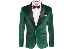 COOFANDY Men's Velvet Tuxedo One Button Jacket Dinner Prom Wedding Blazer Jacket