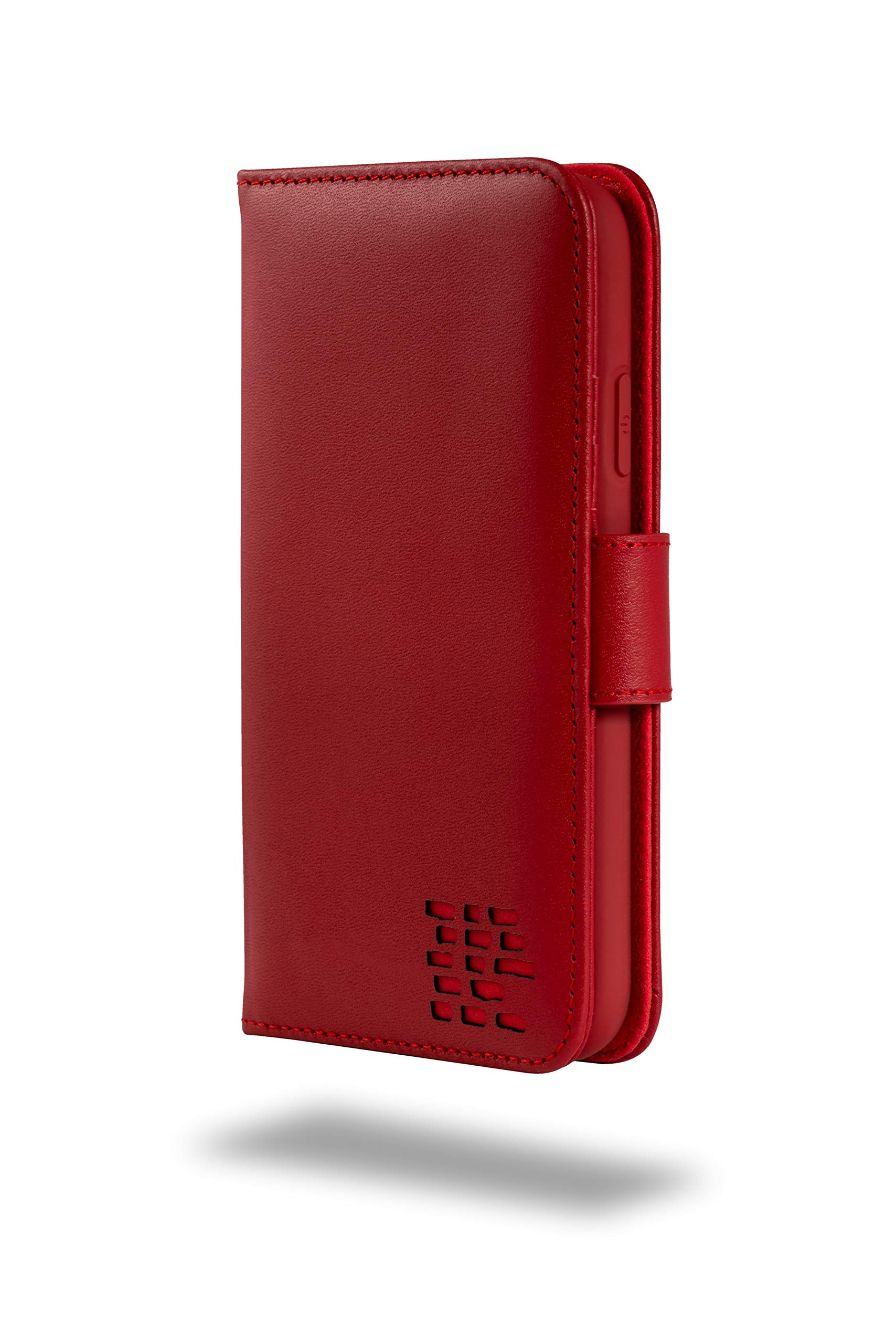 Ed Hicks iPhone 12 Mini 5.4" Wallet Case — Genuine Leather — Quad Protection System— RFID Blocking — Stand Function — Many Unique Features — Smooth Red