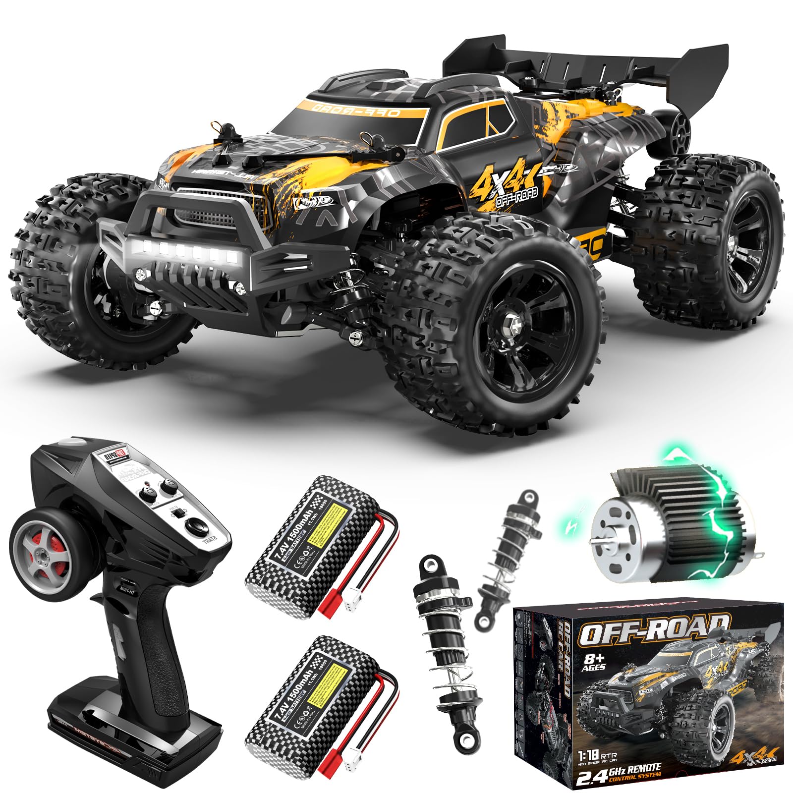 YESHIN 1:18 RC Cars for Adults, Max 36mph Electric Off-Road Monster Truck, Fast Waterproof High Speed RC Car 4WD Remote Control Car with 2*Battery