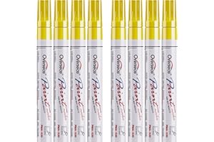 Overseas Paint Pens Paint Markers - Yellow Permanent Markers 8 Pack, Oil Based Waterproof Quick Dry Medium Tip Marker Pen for Metal, Wood, Fabric, Plastic, Rock, Stone, Mugs, Canvas, Glass, Art Craft