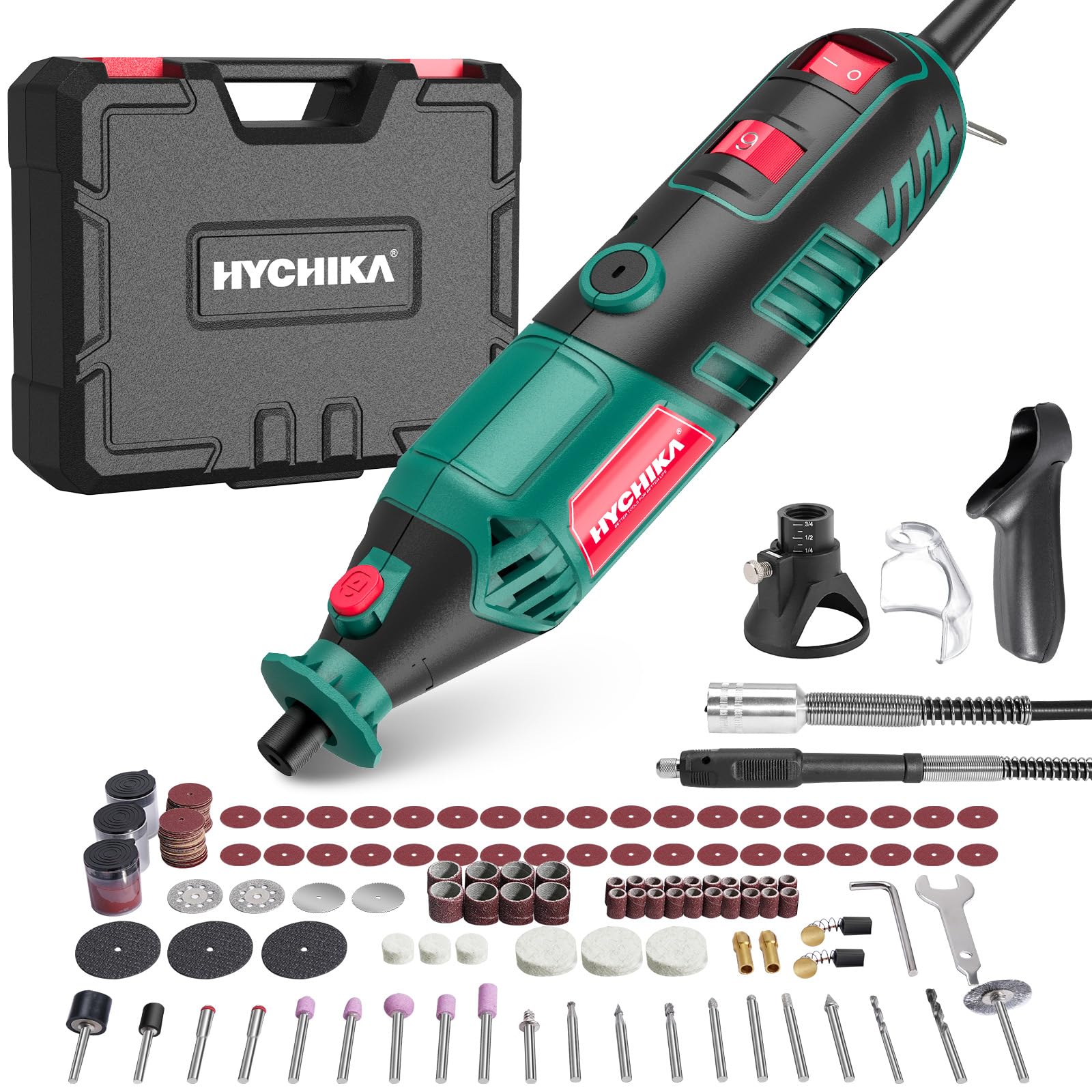 Hychika Better Tools For Better Life Outil Rotatif Hychika 170W, Kit D’Outils Rotatifs À Vitesse Variable Avec Arbre Flexible, Kit D’Accessoires 173Pcs Et Outil Multifonction 8000-35000Rpm, Parfait Pour La Coupe, Le Ponçage De Détail