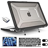 MEEgoodo Case for MacBook Air 15 inch 2025 2024 2023, Case Fit Model (A3241/A3114/A2941) with M4/M3/M2 Chip, Laptop Hard Shell with Heavy Duty Rugged Shockproof, Black