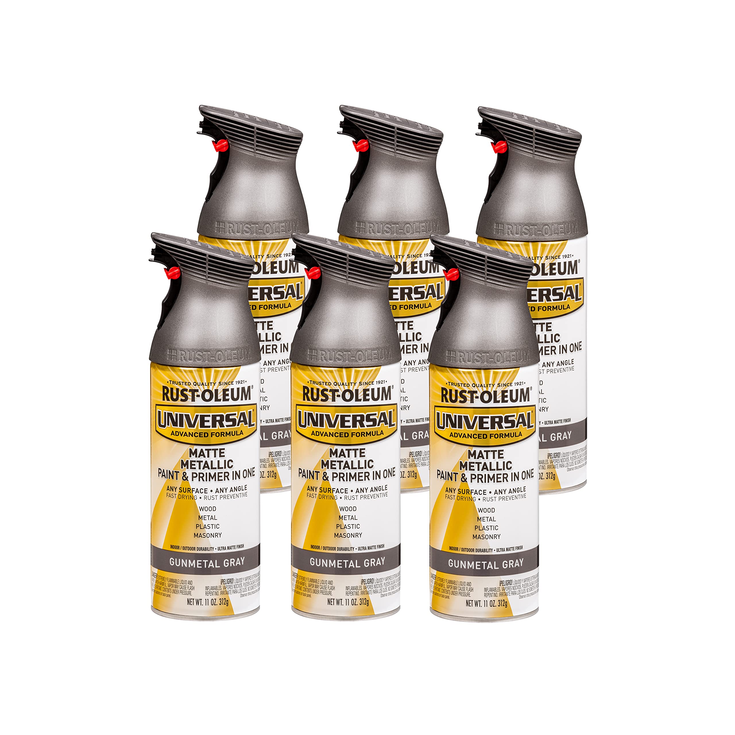 Rust-Oleum 353091-6PK Universal All Surface Metallic Spray Paint, Matte Gunmetal Gray, 11 Oz (Pack of 6) Image