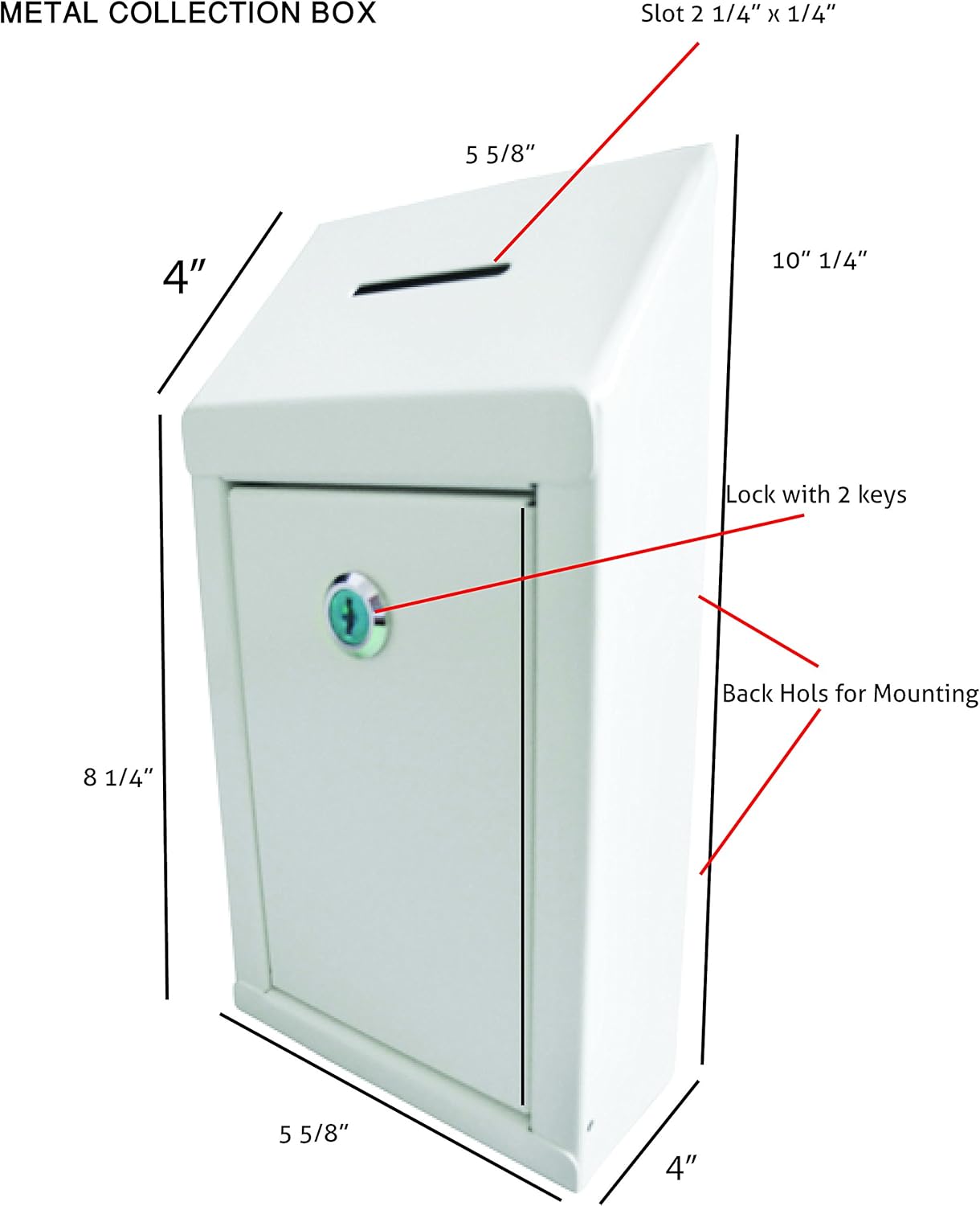 MCB- Metal Donation Box & Collection Box, Suggestion Box, Secure Box, With Top Coin Slot and Lock Included with 2 Keys - Image 4