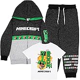 Minecraft Creeper Boys 3-Piece Bundle Set, Zip up Fashion Hoodie, Short Sleeve T-Shirt, and Jogger Sweatpants