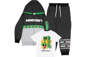 Minecraft Creeper Boys 3-Piece Bundle Set, Zip up Fashion Hoodie, Short Sleeve T-Shirt, and Jogger Sweatpants