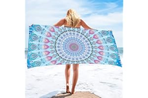 Bonsai Tree Mandala Beach Towel, Indian Hippie Boho Microfiber Bath Towel for Women, Bohemian Blue Sand Free Quick Dry Travel Towels Gifts for Yoga Sports Adults 30" x 60"