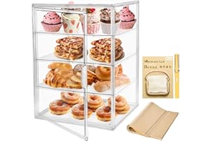 GRNHEAT Pastry Display Case,Large Bakery Cookie Display Stand for Kitchen Countertop,4 Layers Adjustable Clear Bread Storage with Magnetic Door Bread Box and Cupcake Kitchen Counter 15.5x11.4x9.8 Inch