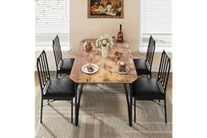 IDEALHOUSE Dining Table Set for 4, Kitchen Table Set of 4 with Upholstered Cushion Chairs, Dining Room Table Set with Kitchen Chairs, Easy to Assemble, Suitable for Apartment - (Rustic Brown)