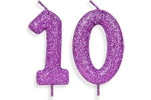 ZI LAN 10th Glitter Birthday Candles, Purple Pink Birthday Number Candle for Cake Topper Decorations for Girls Birthday Party Wedding Anniversary Celebration Supplies