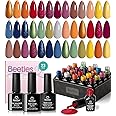Beetles 20 Colors Gel Polish Set, 23 Pcs Gel Polish Nail Kit Red Blue Green shades Gel Polish Burgundy Orange Nails Polish with Base Matte & Glossy Top Coat Soak off Manicure Gifts for women