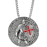 Yumikoo Bronzy Put on the Full Armor of God Ephesians 6:13-17 Templar Necklace with Red Cross Religious Jewelry Medieval Knights Shield Pendant