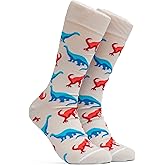 ZICCI Dinosaurs Men Mid Calf Crew Socks Crazy Animals Design Casual Fancy 80% Cotton SIZE 9-13 Fun Colorful Novelty Art man (Beige dinosaurs)