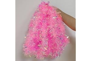 CHOONSHOW 26.2 Ft Tinsel Garland Decoration for Holiday Tree Walll Home Office Event, Christmas, Birthday, Weddings, Party Decorations, Fluffy Twist for All-Season Indoor Outdoor Events - Iridescent Pink