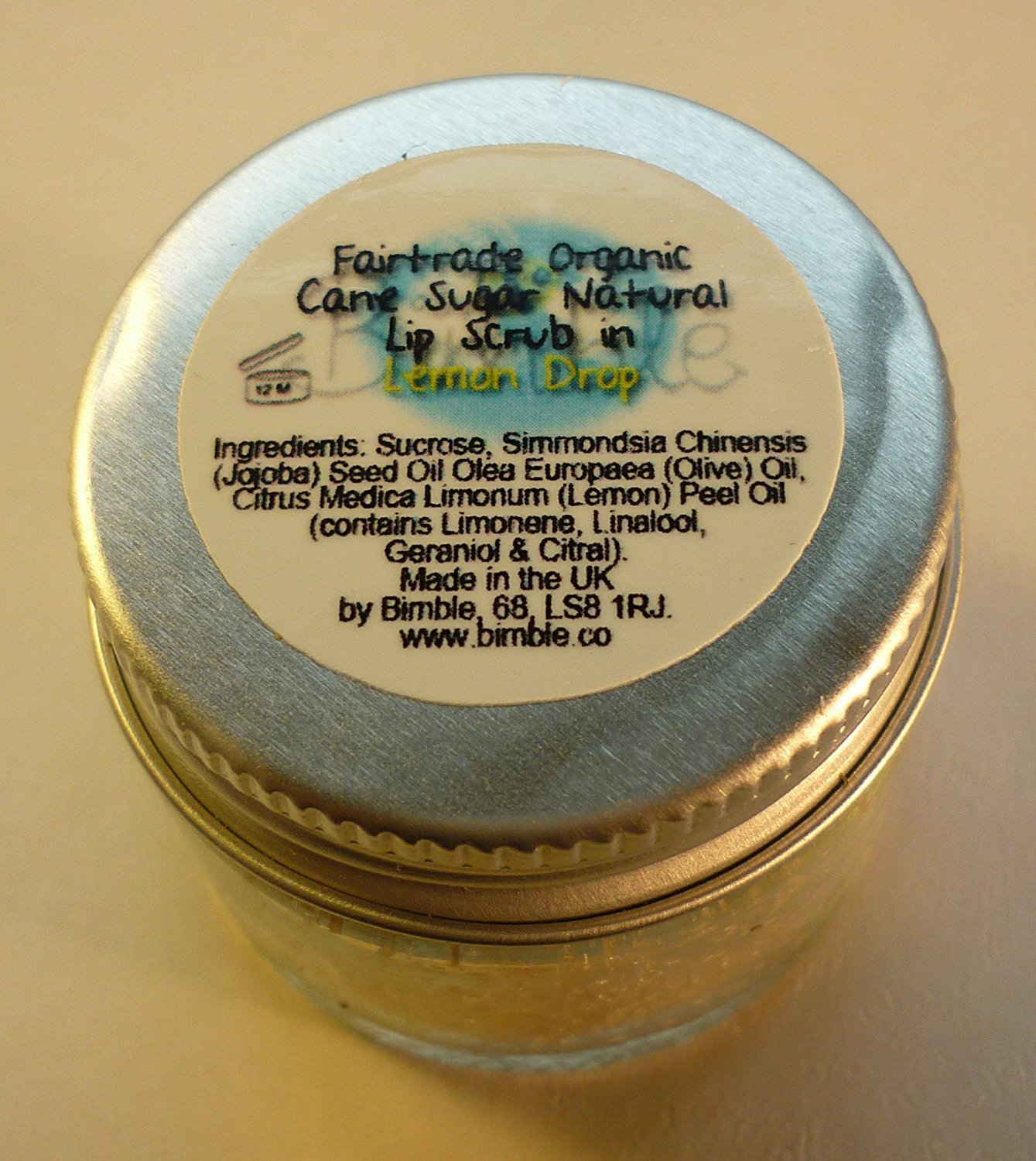 Bimble Organic Raw Cane Sugar Natural Lip Scrub 25g - Lemon Drop Flavour