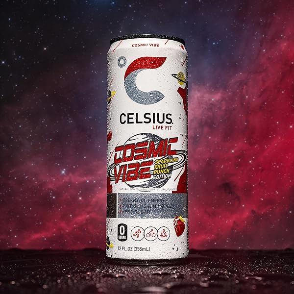 CELSIUS COSMIC VIBE SPARKLING FRUIT PUNCH, SUGAR FREE ENERGY DRINK, 12 FL OZ (PACK OF 12)