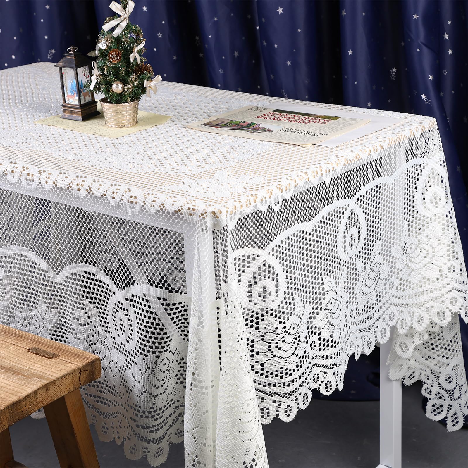 mookaitedecor Beige Large Tablecloth Rectangular,Table Cloth Polyester Lace for Wedding Party Kitchen