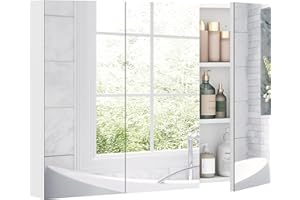 HOMCOM Medicine Cabinet with Mirror, Wall Mounted Bathroom Mirror Cabinet with 3 Doors and 4 Adjustable Shelves, 36" x 26", W
