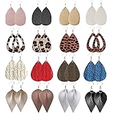 Wremily 16 Pairs Leather Earrings for Women Teardrop Leaf Leopard Print Drop Earrings Lightweight Dangle Earrings Set