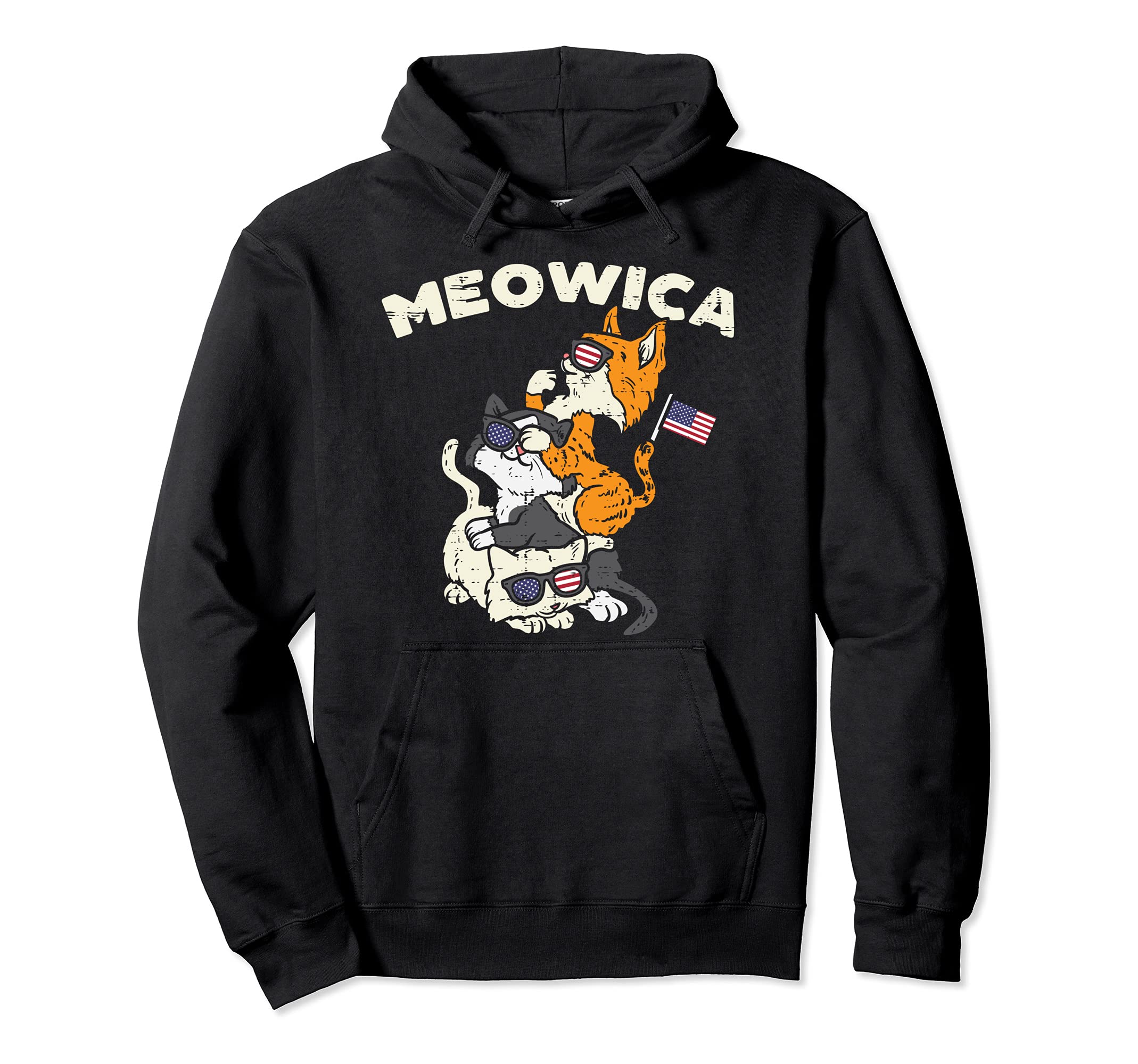 Meowica Kitten Cats American Flag USA Pet 4th Of July Fourth Pullover Hoodie