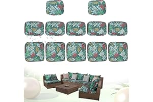 LCKJZYL Patio Cushion Covers Replacement, Waterproof Outdoor Couch Cushion Covers, Outdoor Cushion Slipcovers with Straps, Fade Resistant Cushion Covers for Outdoor Furniture (green flower, 12pcs)
