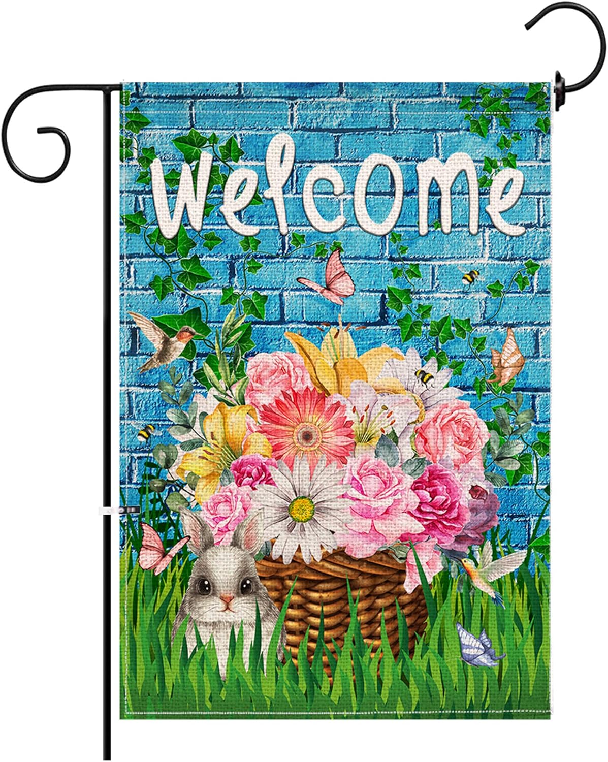 Hexagram Spring Garden Flag 12x18 Inch Double Sided, Decorative Flower Basket Seasonal Outdoor Burlap Garden Flag Home Decorations