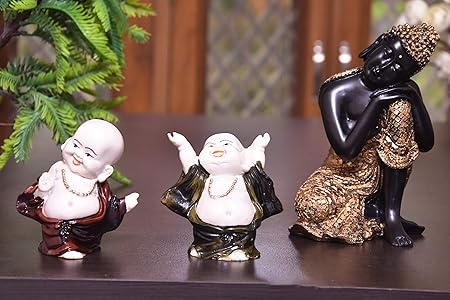 MARINER'S CREATION® Divine Resting Buddha Idol with Two Child Monks for Home Decor,Living Room,Bedroom,Office | House Warming Gift | SHOWPIECE for Home Decor