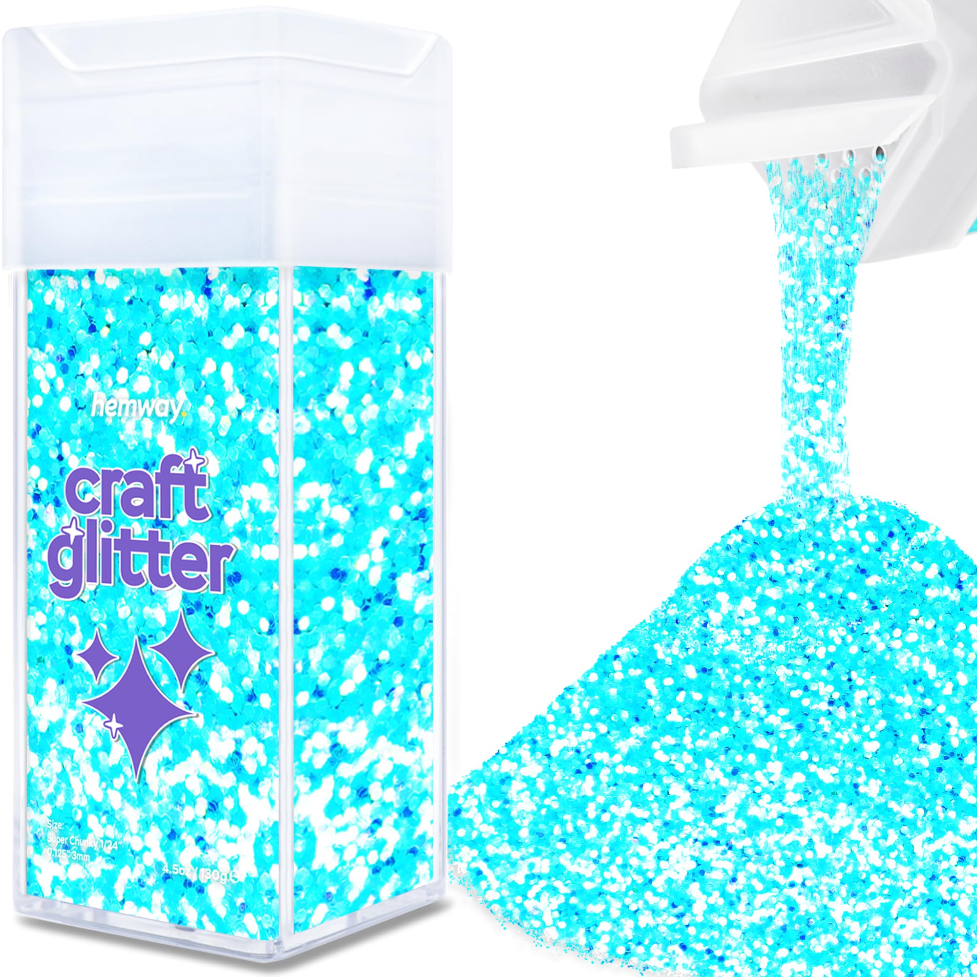 Hemway Glitter Shaker Baby Blue Iridescent 110g Extra Chunky, Craft Glitter Shaker for Resin & Epoxy Crafts, Christmas Art Supplies, Nail, Body, Face, Eye, Festival, Crafting, Slime, Sparkle