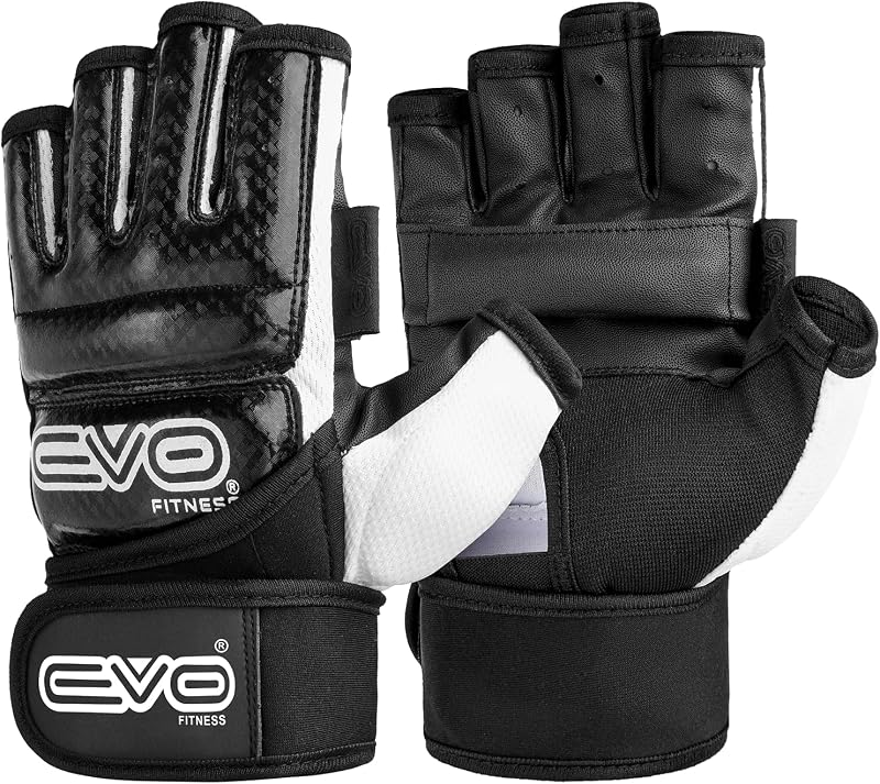 EVO Fitness MMA Gloves Muay Thai Gel Kickboxing Sparring Gloves (Black, M)
