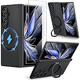 Hoerrye for Samsung Galxy Z fold 7 Case - Compatible with MagSafe [2Pcs Screen Protector] [Military-Grade Drop Protection] Carbon Fiber Magnetic Cover with 360° Adjustable Stand, Black